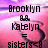 Pixelated text reads 'Brooklyn', 'Katelyn', and 'sisters' with an equals sign between them on a pink-purple gradient background.