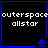 Four identical pixel-art display 'outerspace allstar' text with blue borders and a blue pixelated alien at the bottom right, each showing the same static image