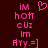 Pixelated pink text and symbols on dark red background, with heart symbol above 'im hot cuiz' sequence.