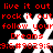 Static image with black background, white snowflake symbols, and red text repeating 'live it out rock it out follow your Dreams' alongside numeric sequences.