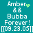 Pixelated teal background with white text reading "Amber & & Bubba Forever! [[09.23.05]]" and green pixel clusters changing position across frames.