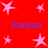 Red background with pink star shapes and blue text reading 'Karissa' in four positions.