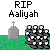 Pixelated image with 'RIP Aaliyah' text above a gray tombstone and a pile of white-and-black checkered objects on green ground.