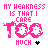 A 3x3 grid of pixel art frames showing animated text and symbols with varying color schemes and small heart icons, all containing the phrase "MY WEAKNESS IS THAT I CARE TOO MUCH" in different styles.