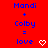 Red background with blue text 'Mandi + Colby = love' and heart symbols changing from solid to outline to arrow in three