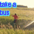 Animated sequence showing a person running across grassy terrain with text overlays changing from 'take a bus' to 'take a plane' and then 'baby just RUN' with a heart symbol.