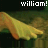Pixelated yellow glove with orange accents extends from dark background, text overlays read 'william!', 'you', 'dropped', 'your', and 'glove' in white pixel font.