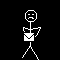 White stick figure on black background holding a bag, transitioning from sad to smiling expression while the bag's contents change.
