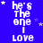 Blue background with white pixelated text repeating 'he's The one I love' and small white stars scattered across the image.
