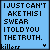 Six identical blue display pixelated text reading "I JUST CAN'T TAKE THIS I SWEAR IT TOLD YOU THE TRUTH." with "killerr" and a heart symbol below