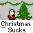Animated sequence showing Santa Claus interacting with a Christmas tree, transitioning from standing to falling and burning.