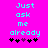Cyan pixelated text "Just ask me already" on bright pink background with five black and purple heart icons below, two versions side-by-side.