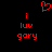 Red pixelated text and symbols on black background: two 'i luv gory' phrases flanking a heart symbol.