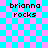 Pixelated text 'brianna rocks' on a cyan and pink checkered background with faint lines