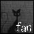 Black and white pixelated image of a cat silhouette with text 'fan' in lowercase letters at the bottom right.