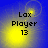 Blue background with yellow light effects and black text reading "Lax Player 13" in four showing animation changes