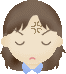 Pixelated avatar with closed eyes, brown hair, blue bow tie, and a small brown symbol on the forehead.