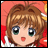 Pixelated anime-style character icon with red background on left and black background with text on right, displayed as a 2x1 contact sheet of two frames.