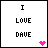 A 5x5 contact sheet of animated AIM buddy icons showing sequential color variations in text and heart symbols across frames, with consistent 'I LOVE DAVE' layout on white backgrounds.