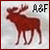 Animated red moose icon with 'A8F' text, showing color shift from dark to light tones across frames.