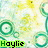 Animated icon with repeating green circular patterns on a yellow and white background, displaying the name 'Haylie' in pixelated text.