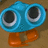 Blue binoculars with large black lenses and orange legs on a brown background, accompanied by blue pixelated text reading "I Can See You!".