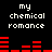 Black background with white pixelated text 'my chemical romance' repeated twice above red horizontal bar graphs that change shape across frames.