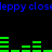 Blue text reading 'leppy closdepp' repeats above and below green horizontal bars on a black background.