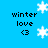 Blue background with white snowflakes and black text reading 'winter love <3' in four positions.