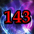 Red pixelated text '143 Julian' with black outlines on a purple and blue swirling background.