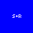 Four identical pixelated 'S+R' text icons on a blue background with varying dark circular gradients in different quadrants.
