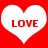 Two white heart shapes on a red background, each containing the word LOVE in bold red letters.