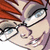 Pixelated anime-style character with red hair and glasses, showing two distinct facial expressions with text overlays.