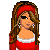 Pixel art contact sheet showing multiple frames of a Santa's helper character in red and white outfit with heart symbols, sunglasses, and text elements.