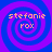 Four identical pixelated spiral patterns with blue and purple concentric rings, each containing orange text reading "stefanie rox" in two lines.