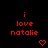Red pixelated text 'i love natalie' with a red heart symbol on black background, arranged in three across multiple repeated instances