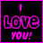 Two side-by-side animated frames of a pixelated buddy icon displaying "I LOVE YOU!" with color variations between the left and right frame.