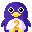 Two side-by-side pixel art penguin icons with purple bodies, yellow beaks, and white bellies displaying an orange number 2, showing slight animation differences between frames.
