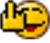 Animated yellow emoji face with red mouth and black eyes, showing a middle finger gesture that changes from extended to retracted across frames.