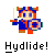 Pixelated character with blue and red clothing holding a sword and shield, standing against gray background with text below.