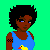 Pixelated cartoon character with dark skin and short black hair wears blue sleeveless top with yellow duck, standing against bright green background with text "Sleeping Beauty" below.