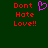 Green background with red pixelated text 'Dont Hate Love!!' and a purple heart symbol above the right side of the text.