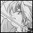 A 48x48 pixel grayscale anime-style character icon with text elements on a black background, displayed as part of an animated contact sheet.