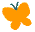 Six orange butterfly-shaped icons with teal antennae on a gray background, arranged in two of three