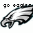 Pixelated graphic shows a stylized eagle head with outstretched wings, black and white color scheme, and 'go eagles' text above.