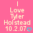 Pink background with stacked text reading Love Tyler Holstead 10.2.07 and a small blue heart symbol.
