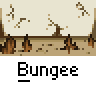 Animated contact sheet showing a pixel art character bouncing on a bungee cord against a desert background with repeated text labels.