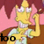 Animated pixel art of a yellow cartoon character with glasses, holding a fork and knife against pink and brown background.