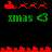 Pixelated red sleigh with reindeer above green 'xmas' text and a heart symbol on black background, showing animation changes in the reindeer positions.