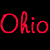 Red text on black background reads "Ohio is for lovers" in pixelated font with varying letter styles across four frames.